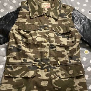 Dollhouse camo jacket with leather sleeves